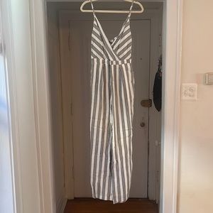 White and black striped Lulus jumpsuit size M